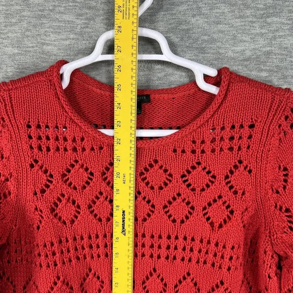 Talbots Womens Lp Red Pointelle Open Knit Sweater 3/4 Sleeve Lattice Diamond Top - Picture 9 of 14
